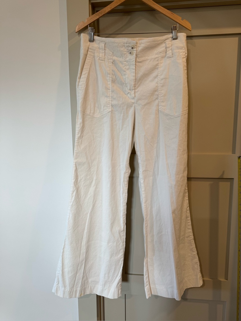 Maeve White Wide-Leg Cotton Blend Pants The Naomi